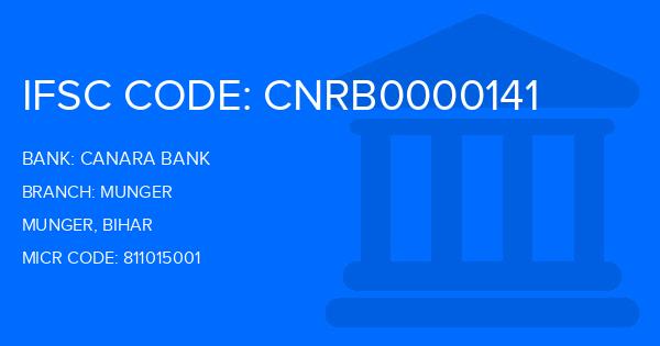 Canara Bank Munger Branch IFSC Code