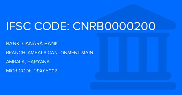 Canara Bank Ambala Cantonment Main Branch IFSC Code