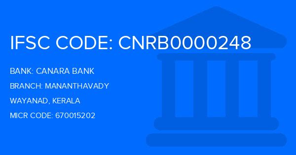 Canara Bank Mananthavady Branch IFSC Code