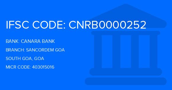 Canara Bank Sancordem Goa Branch IFSC Code