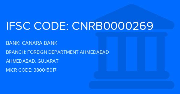 Canara Bank Foreign Department Ahmedabad Branch IFSC Code
