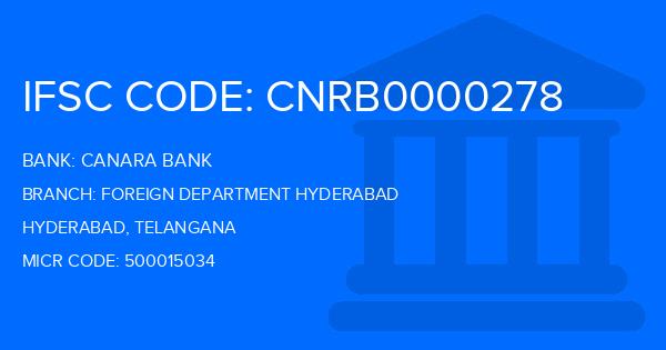 Canara Bank Foreign Department Hyderabad Branch IFSC Code