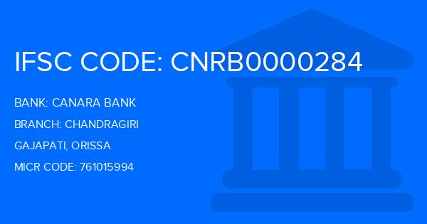 Canara Bank Chandragiri Branch IFSC Code