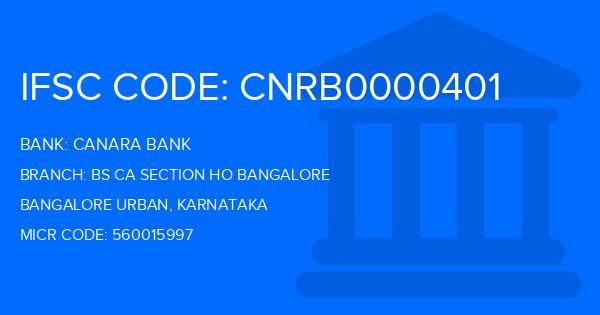 Canara Bank Bs Ca Section Ho Bangalore Branch IFSC Code