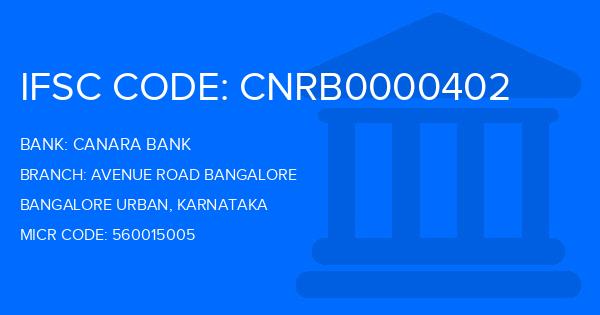 Canara Bank Avenue Road Bangalore Branch IFSC Code