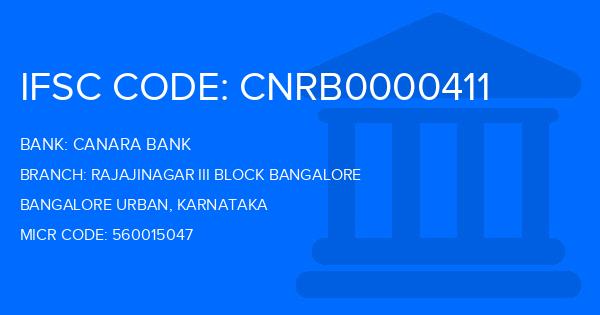 Canara Bank Rajajinagar Iii Block Bangalore Branch IFSC Code