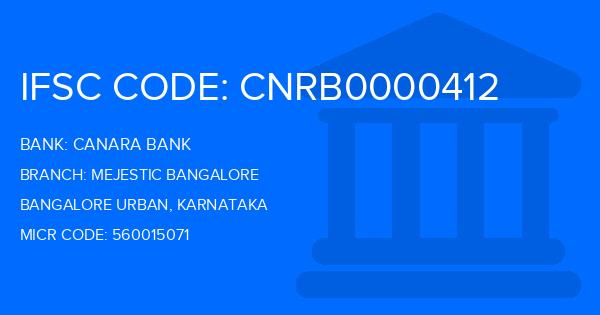 Canara Bank Mejestic Bangalore Branch IFSC Code