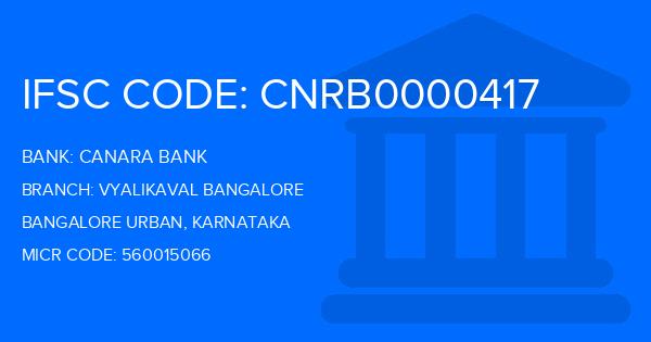 Canara Bank Vyalikaval Bangalore Branch IFSC Code