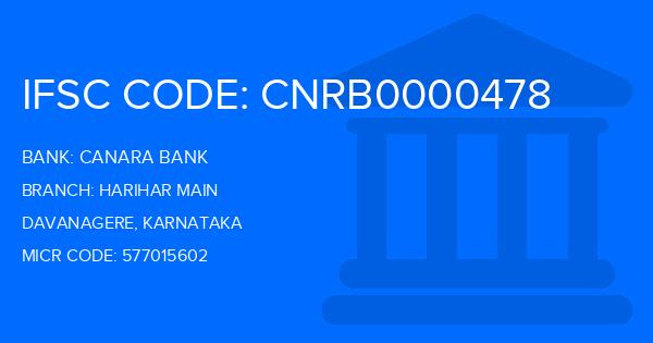 Canara Bank Harihar Main Branch IFSC Code