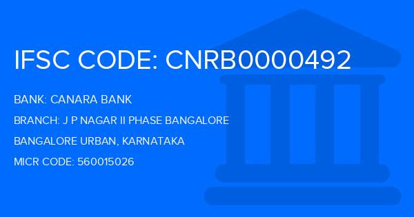 Canara Bank J P Nagar Ii Phase Bangalore Branch IFSC Code