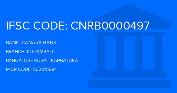 Canara Bank Kodamballi Branch IFSC Code