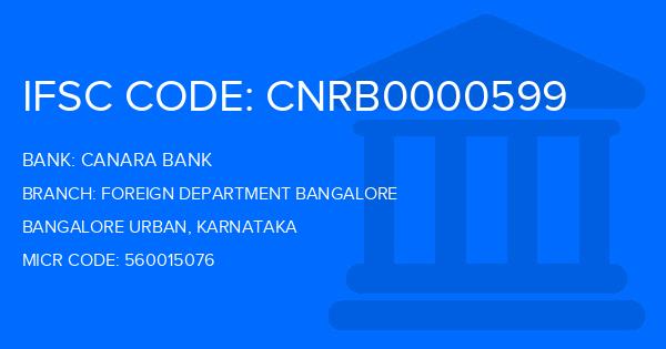 Canara Bank Foreign Department Bangalore Branch IFSC Code