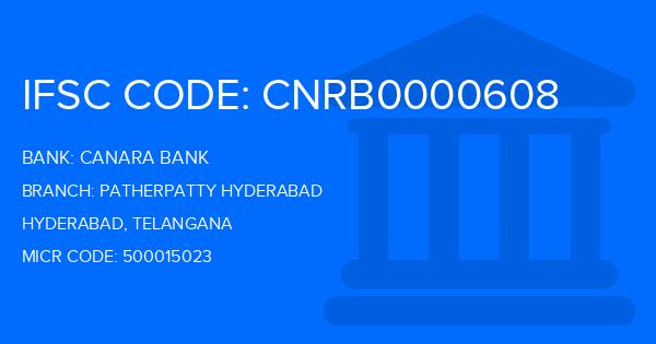 Canara Bank Patherpatty Hyderabad Branch IFSC Code