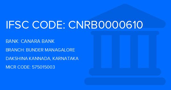 Canara Bank Bunder Managalore Branch IFSC Code