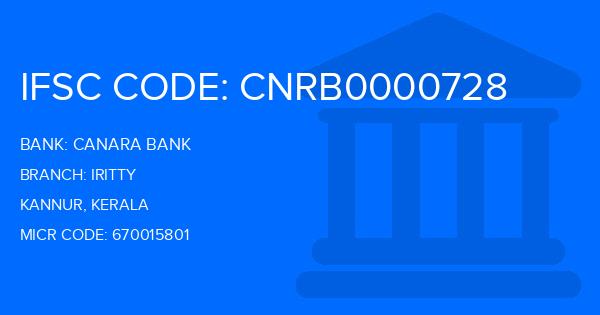 Canara Bank Iritty Branch IFSC Code