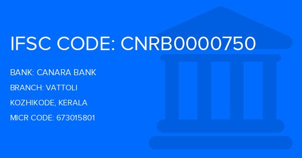Canara Bank Vattoli Branch IFSC Code