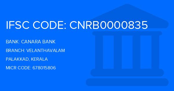 Canara Bank Velanthavalam Branch IFSC Code