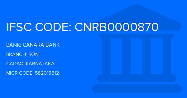 Canara Bank Ron Branch IFSC Code
