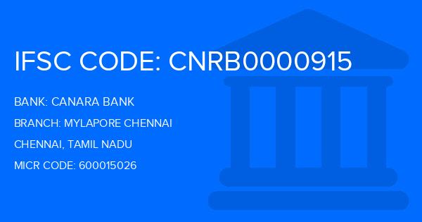 Canara Bank Mylapore Chennai Branch IFSC Code