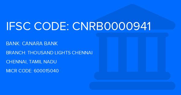 Canara Bank Thousand Lights Chennai Branch IFSC Code
