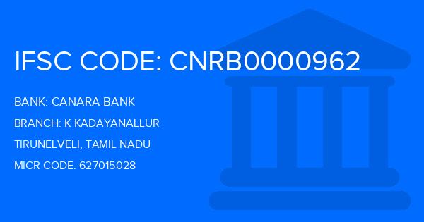 Canara Bank K Kadayanallur Branch IFSC Code