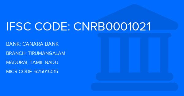 Canara Bank Tirumangalam Branch IFSC Code