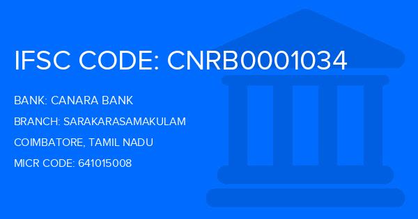 Canara Bank Sarakarasamakulam Branch IFSC Code