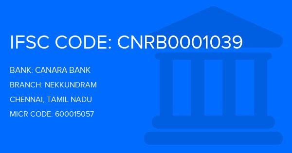 Canara Bank Nekkundram Branch IFSC Code