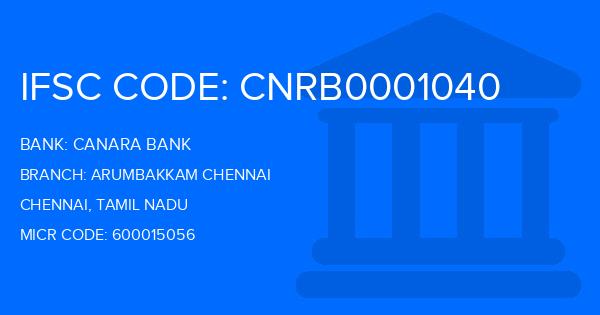 Canara Bank Arumbakkam Chennai Branch IFSC Code