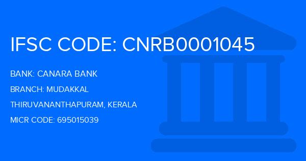 Canara Bank Mudakkal Branch IFSC Code