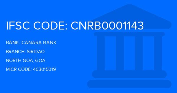 Canara Bank Siridao Branch IFSC Code