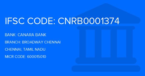 Canara Bank Broadway Chennai Branch IFSC Code