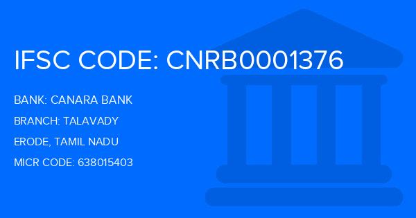 Canara Bank Talavady Branch IFSC Code