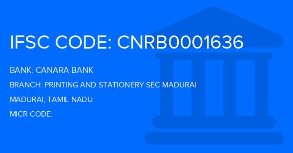 Canara Bank Printing And Stationery Sec Madurai Branch IFSC Code