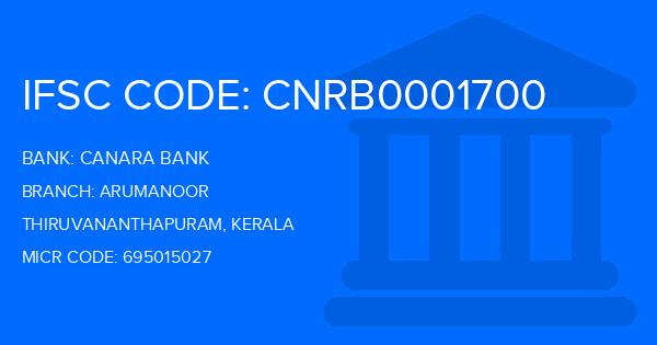 Canara Bank Arumanoor Branch IFSC Code