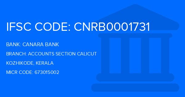 Canara Bank Accounts Section Calicut Branch IFSC Code