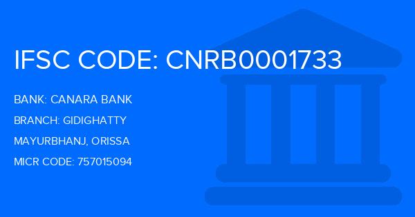 Canara Bank Gidighatty Branch IFSC Code