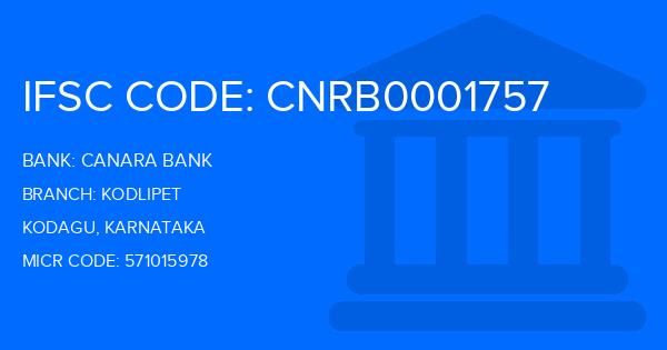 Canara Bank Kodlipet Branch IFSC Code