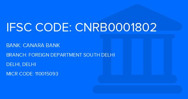 Canara Bank Foreign Department South Delhi Branch IFSC Code