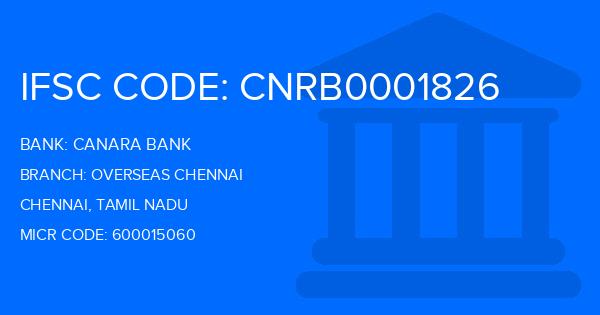 Canara Bank Overseas Chennai Branch IFSC Code
