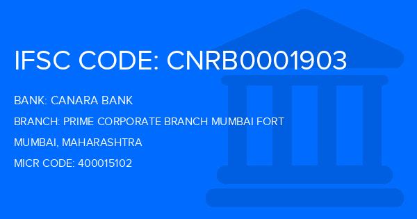 Canara Bank Prime Corporate Branch Mumbai Fort Branch IFSC Code