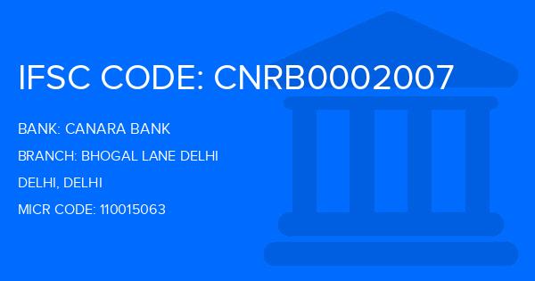 Canara Bank Bhogal Lane Delhi Branch IFSC Code