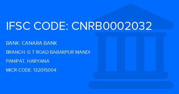 Canara Bank G T Road Babarpur Mandi Branch IFSC Code
