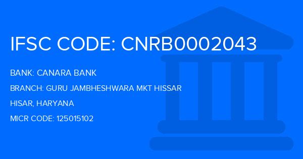 Canara Bank Guru Jambheshwara Mkt Hissar Branch IFSC Code