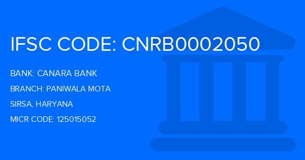 Canara Bank Paniwala Mota Branch IFSC Code