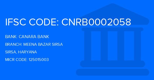 Canara Bank Meena Bazar Sirsa Branch IFSC Code