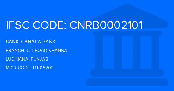 Canara Bank G T Road Khanna Branch IFSC Code