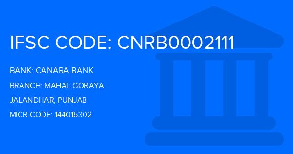 Canara Bank Mahal Goraya Branch IFSC Code