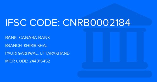Canara Bank Khiririkhal Branch IFSC Code