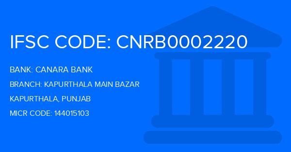 Canara Bank Kapurthala Main Bazar Branch IFSC Code